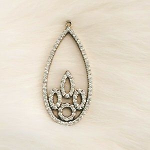 VINtage Silver Tone Teardrop Rhinestone Pendant Charm Open Work Metal 7750